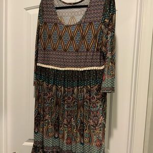 Brown and Purple 3/4 Sleeve Midi Dress Size XL